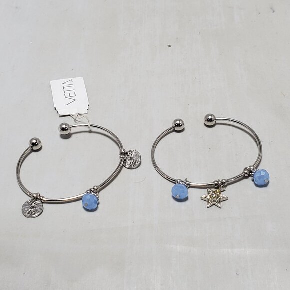 Vetta Silver Open Cuff Charm Bracelets – Set of 2 - Picture 1 of 4